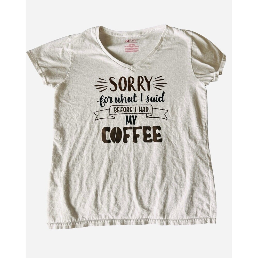 Cotton White Graphic Tshirt Coffee logo Gildan M